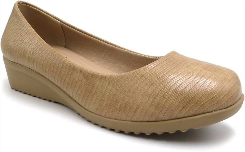 NEW PIERRE DUMAS women's relax-28 wedge shoe in taupe croco